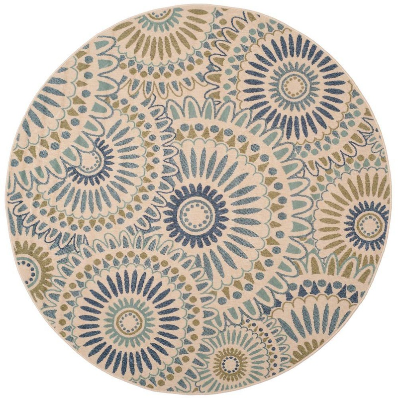 SAFAVIEH Veranda Cream/Green 7 ft. x 7 ft. Round Floral Indoor/Outdoor Patio  Area Rug VER091-0614-7R