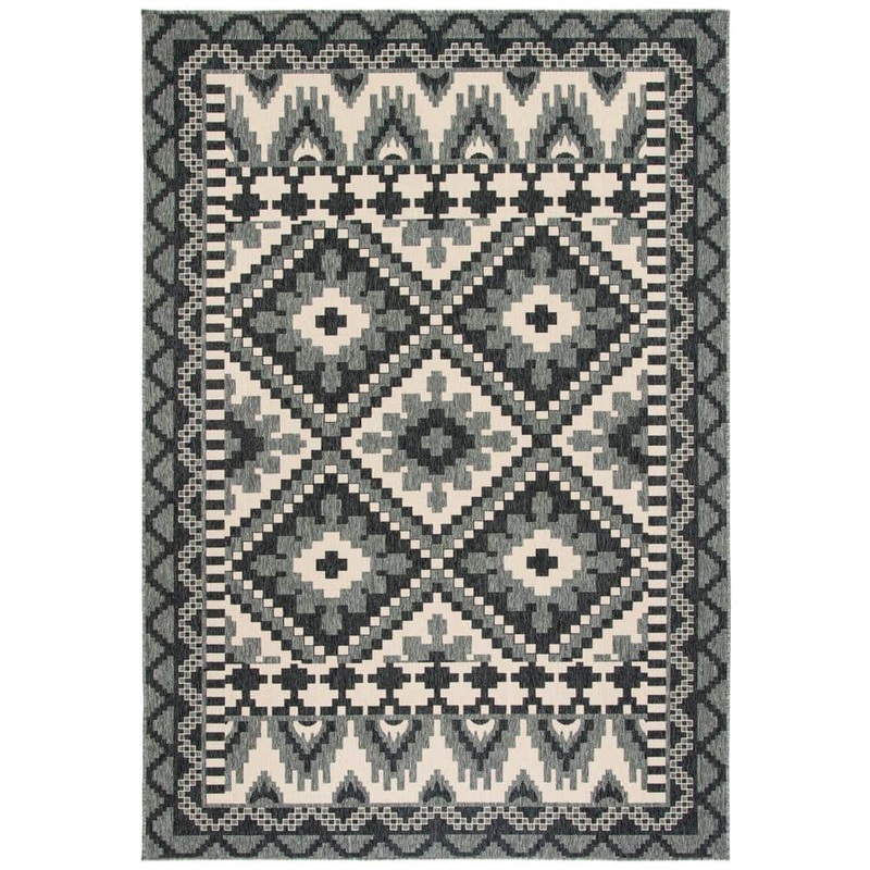SAFAVIEH Veranda Gray/Beige 8 ft. x 11 ft. Border Indoor/Outdoor Patio  Area Rug VER096-3435-8