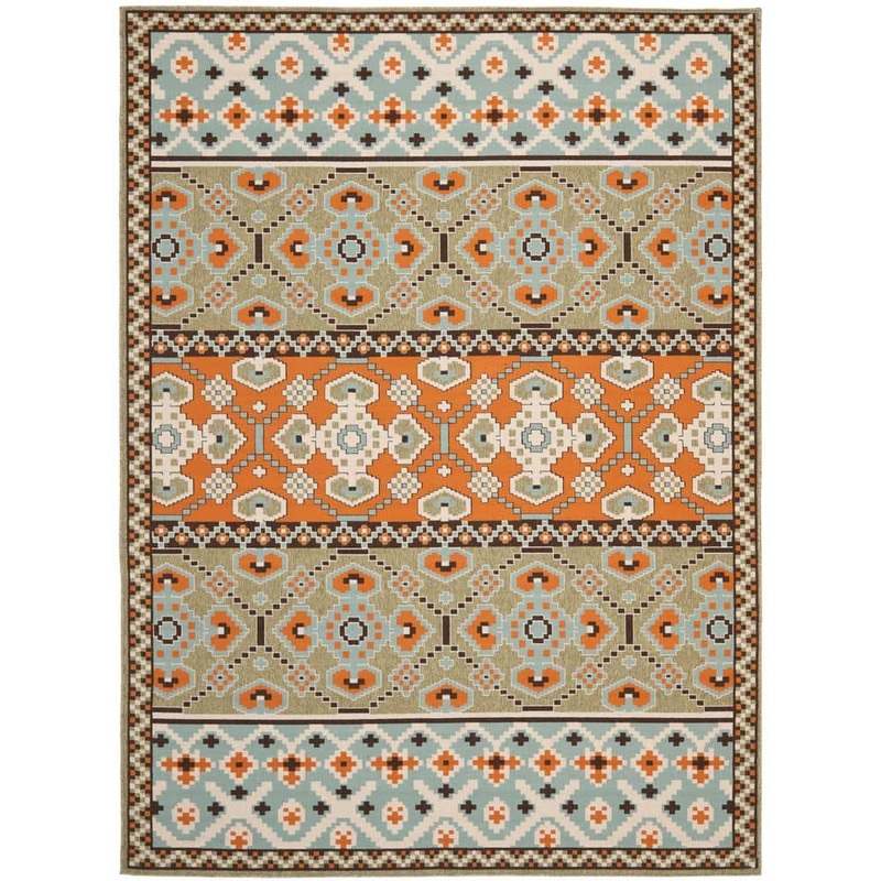 SAFAVIEH Veranda Green/Terracotta 8 ft. x 11 ft. Border Indoor/Outdoor Patio  Area Rug VER093-0742-8