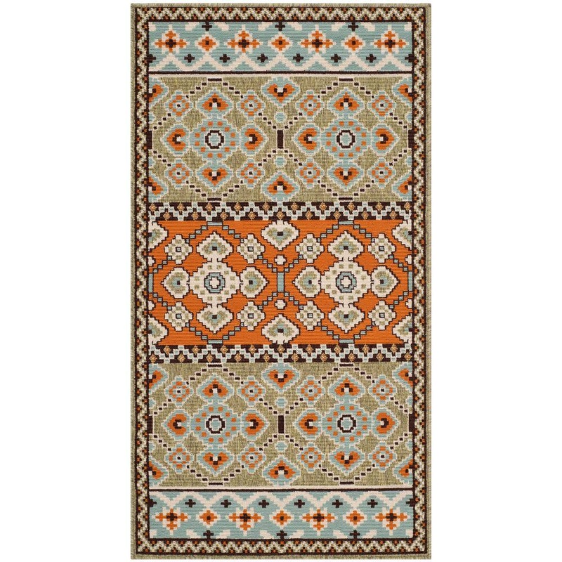 SAFAVIEH Veranda Green/Terracotta Doormat 2 ft. x 4 ft. Border Indoor/Outdoor Patio Area Rug VER093-0742-2