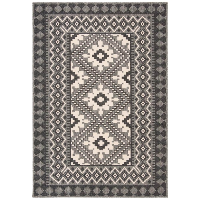 SAFAVIEH Veranda Ivory/Charcoal 7 ft. x 10 ft. Border Indoor/Outdoor Patio  Area Rug VER099-3435-6