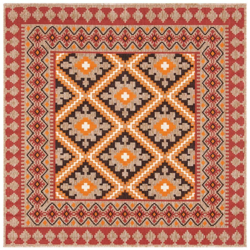 SAFAVIEH Veranda Red/Natural 7 ft. x 7 ft. Square Border Indoor/Outdoor Patio  Area Rug VER099-0334-7SQ