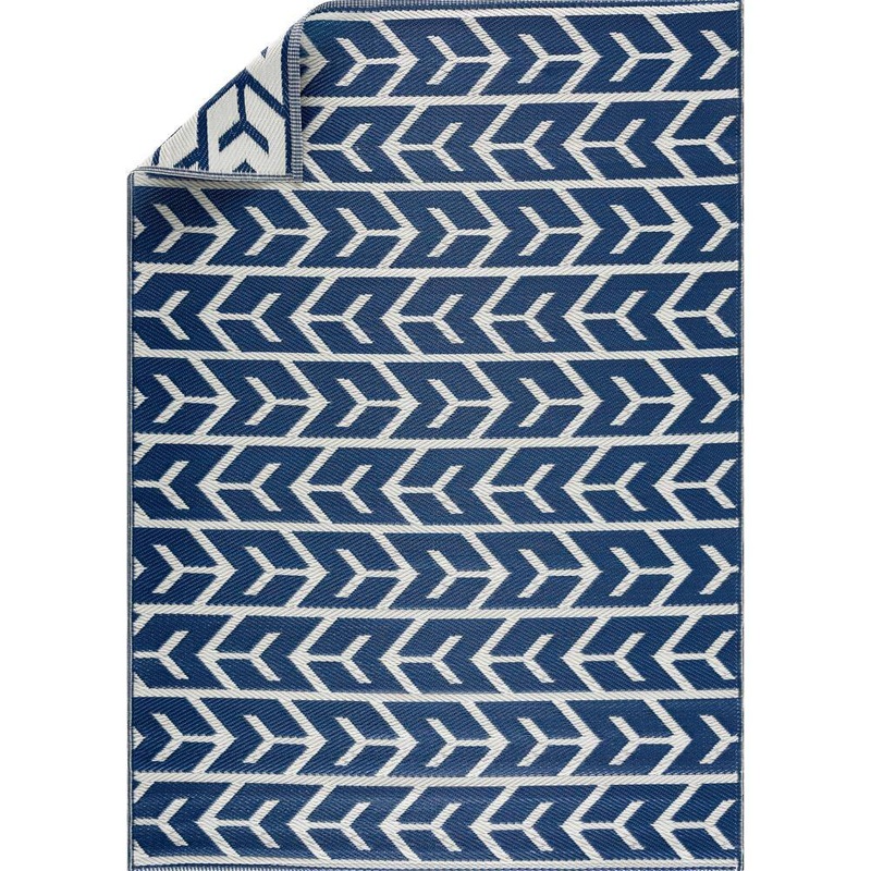 PLAYA RUG Amsterdam Design 8 ft. x 10 ft. Size Navy & Creme 100% Eco-friendly Lightweight Plastic Indoor/Outdoor Area Rug Z-AMS-NC-8X10