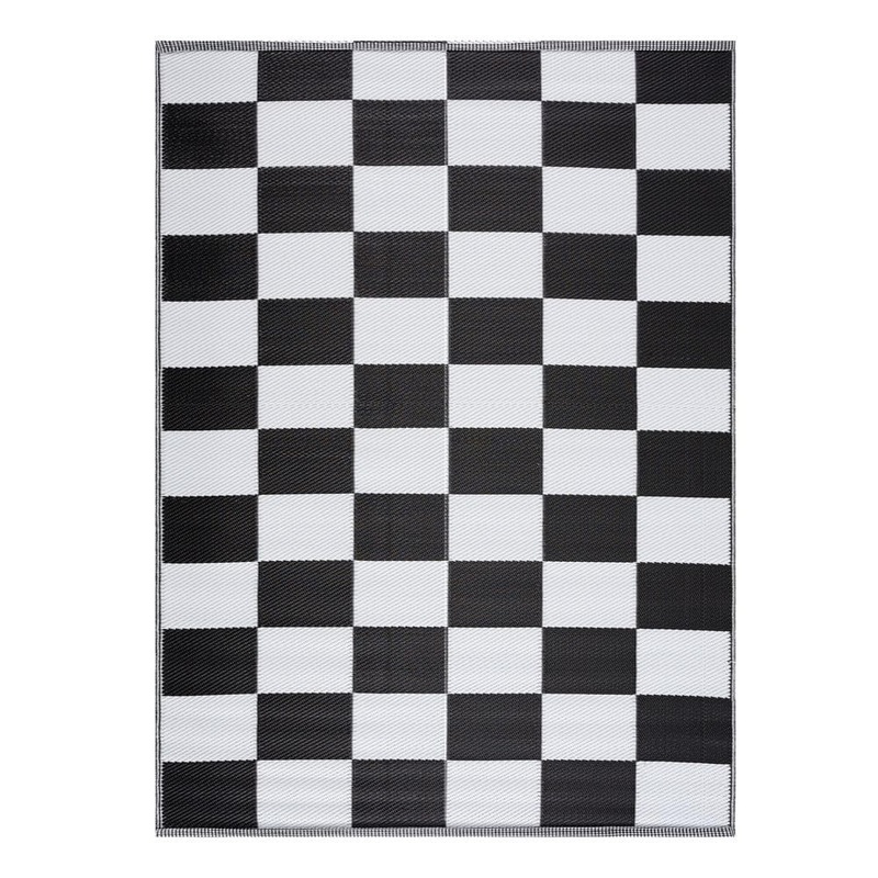 PLAYA RUG California Black and White 5 ft. x 7 ft. Folded Reversible Recycled Plastic Indoor/Outdoor Area Rug-Floor Mat PLY-F-CALI-BW-5X7