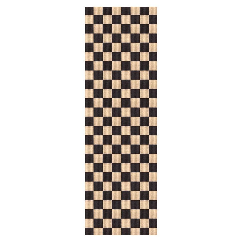 PLAYA RUG Heavey Duty Checkered Black and Beige 31 in. W x 46 ft. L Indoor/Outdoor Runner Rug DAM-BLK-31X46