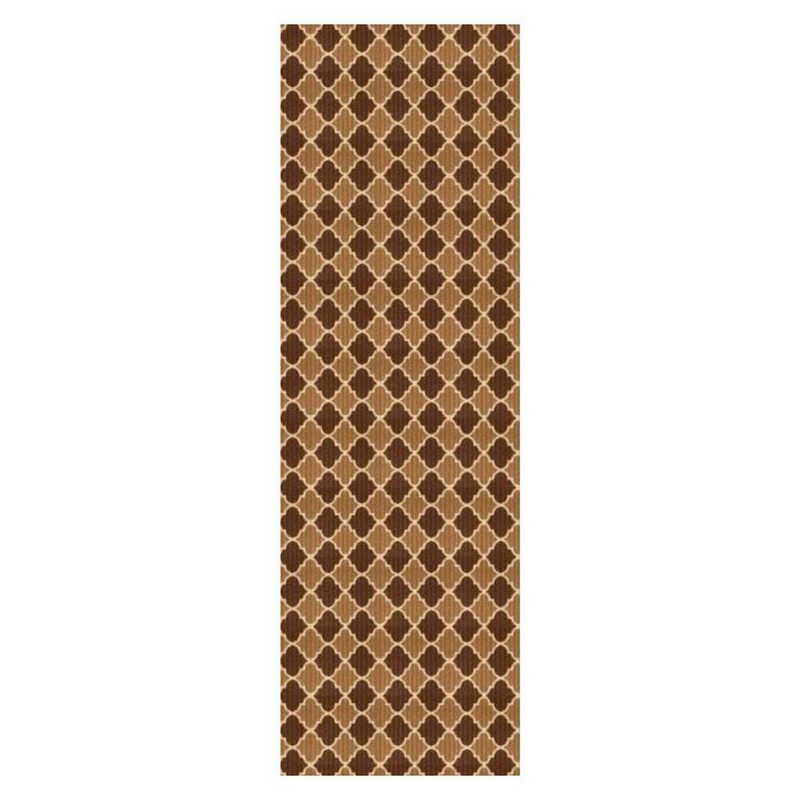 PLAYA RUG Heavy Duty Beige and Brown 31 in. W x 8 ft. L Indoor/Outdoor Trellis Runner Rug TRL-BEI-31X8