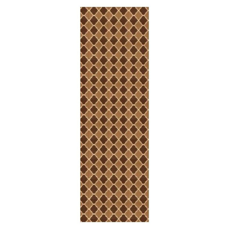PLAYA RUG Heavy Duty Brown and Beige 36 in. W x 10 ft. L Indoor/Outdoor Trellis Runner Rug TRL-BEI-36X10