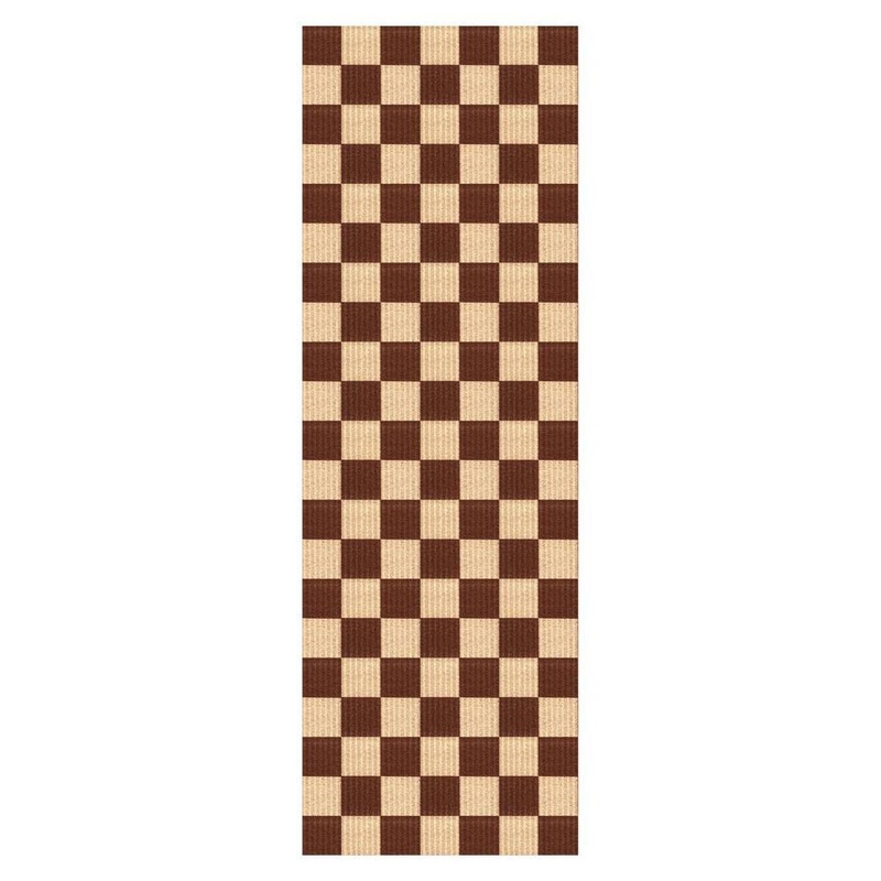 PLAYA RUG Heavy Duty Brown and Creme 36 in. W x 11 ft. Indoor/Outdoor Checkered Runner Rug DAM-BRW-36X11