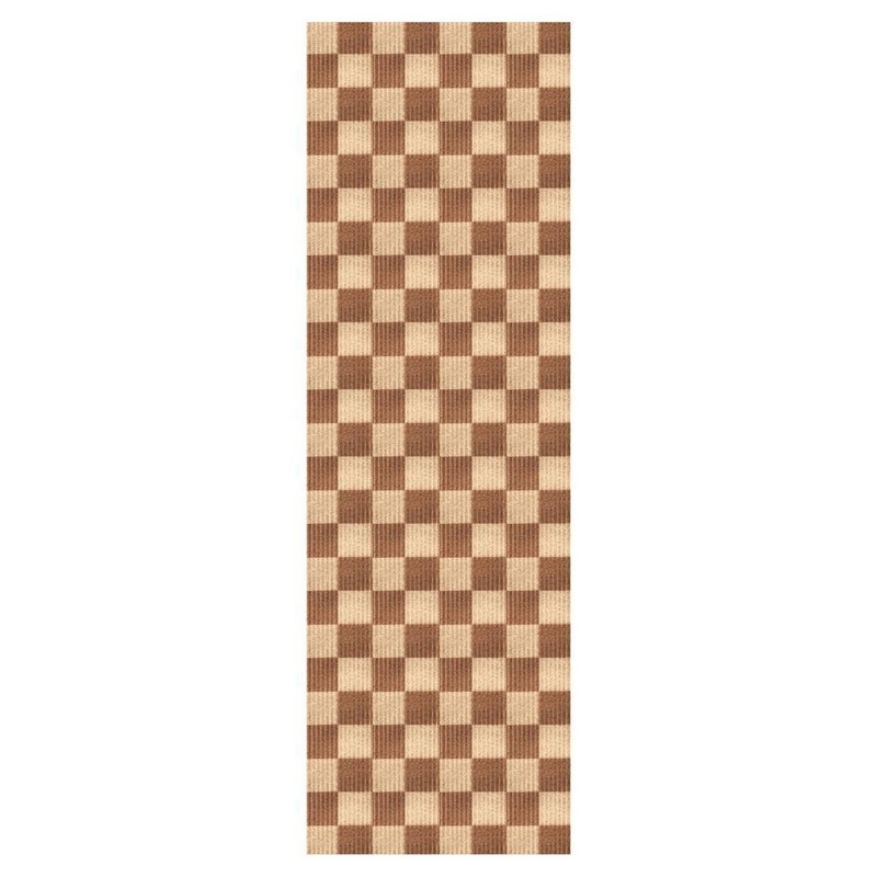 PLAYA RUG Heavy Duty Checkered Beige and Brown 31 in. W x 17 ft. L Indoor/Outdoor Runner Rug DAM-BEI-31X17