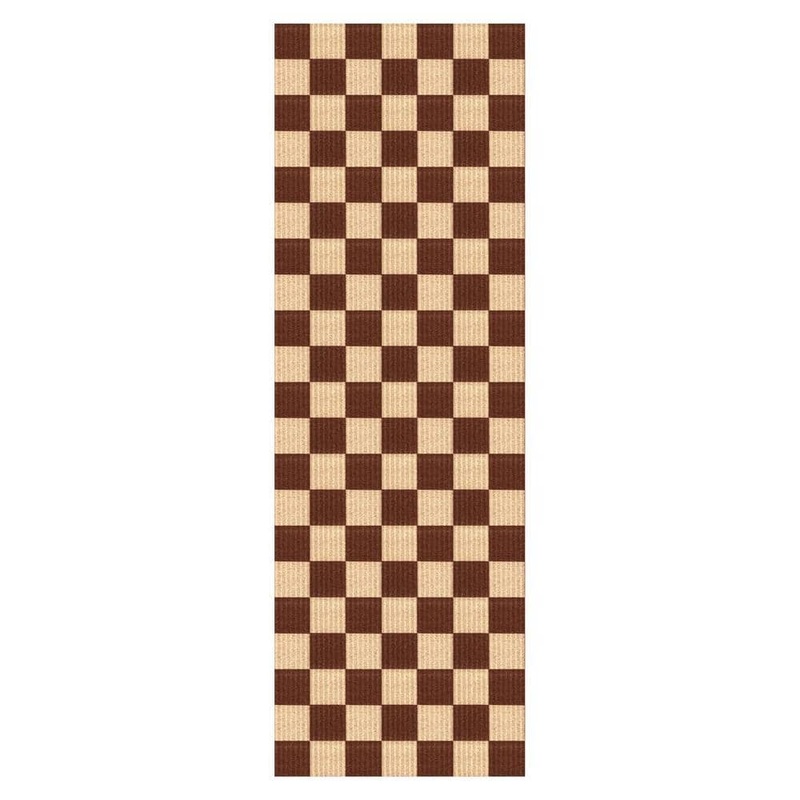 PLAYA RUG Heavy Duty Indoor/Outdoor Brown and Creme 31 in. W x 2 ft. L Checkered Runner Rug DAM-BRW-31X2