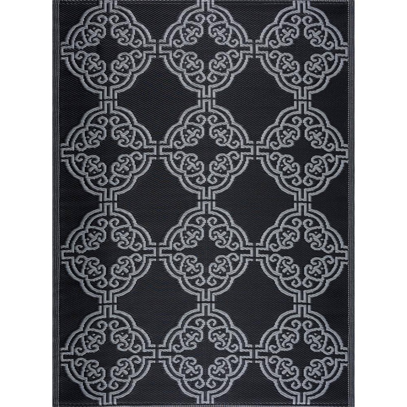 PLAYA RUG Marrakech Black Gray 5 ft. x 7 ft. Reversible Recycled Plastic Indoor/Outdoor Area Rug-Floor Mat MRCH-B&G-5X7