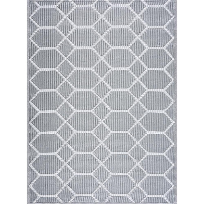 PLAYA RUG Miami Gray White 8 ft. x 10 ft. Reversible Recycled Plastic Indoor/Outdoor Area Rug MIA-G&W-8X10