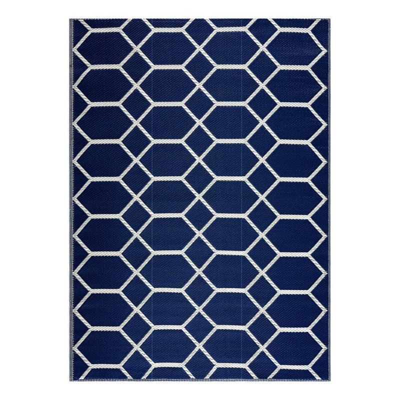 PLAYA RUG Miami Navy and Creme 10 ft. x 14 ft. Folded Reversible Recycled Plastic Indoor/Outdoor Area Rug-Floor Mat PLY-F-MIA-NC-10X14