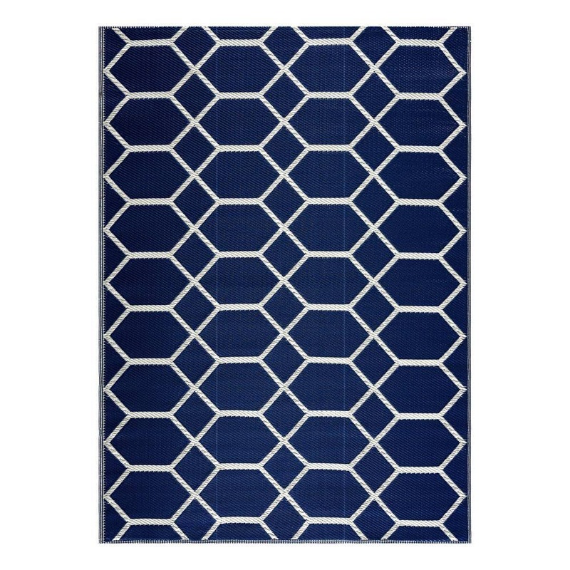 PLAYA RUG Miami Navy and Creme 5 ft. x 7 ft. Folded Reversible Recycled Plastic Indoor/Outdoor Area Rug-Floor Mat PLY-F-MIA-NC-5X7