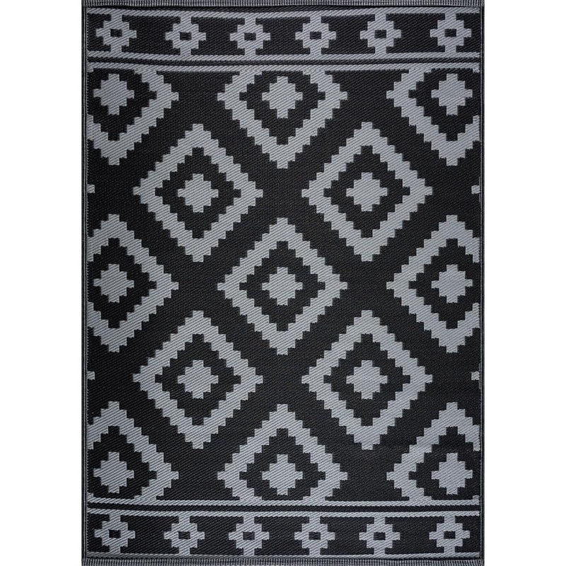 PLAYA RUG Milan Black Gray 4 ft. x 6 ft. Modern Reversible Recycled Plastic Indoor/Outdoor Area Rug-Floor Mat MLN-B&G-4X6
