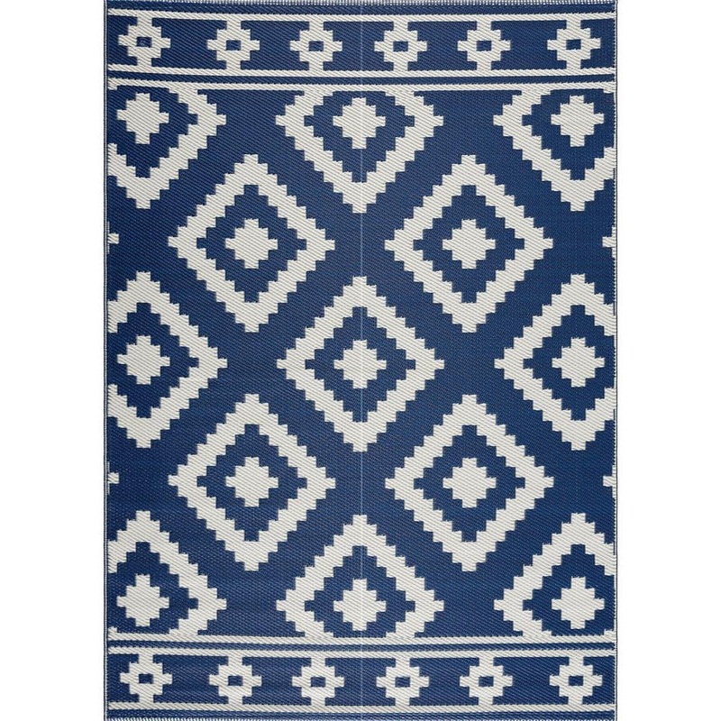 PLAYA RUG Milan Navy and Creme 6 ft. x 9 ft. Folded Reversible Recycled Plastic Indoor/Outdoor Area Rug-Floor Mat PLY-F-MLN-NC-6X9
