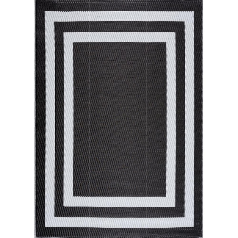 PLAYA RUG Paris Black and White 6 ft. x 9 ft. Folded Reversible Recycled Plastic Indoor/Outdoor Area Rug-Floor Mat PLY-F-PRS-BW-6X9