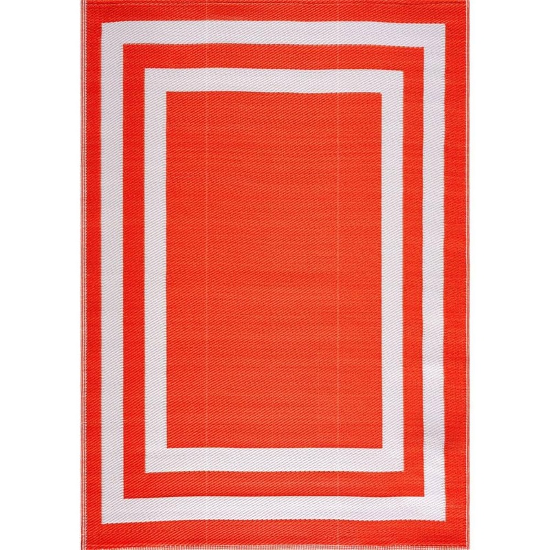 PLAYA RUG Paris Orange and White 8 ft. x 10 ft. Folded Reversible Recycled Plastic Indoor/Outdoor Area Rug-Floor Mat PLY-F-PRS-OW-8X10