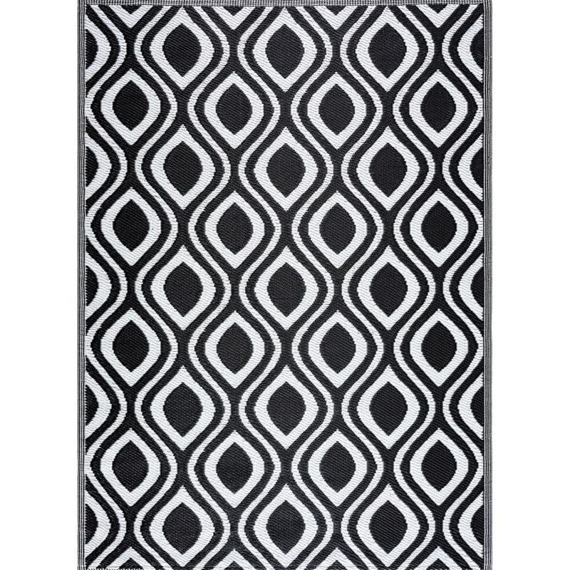 PLAYA RUG Venice Black White 4 ft. x 6 ft. Reversible Recycled Plastic Indoor/Outdoor Area Rug-Floor Mat VNC-B&W-4X6