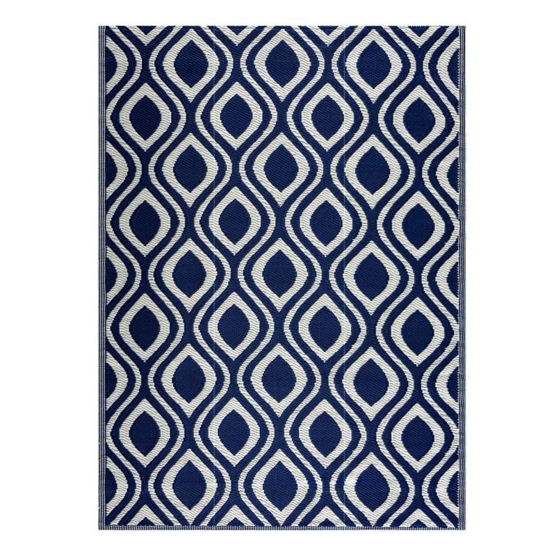 PLAYA RUG Venice Navy and Creme 5 ft. x 7 ft. Folded Reversible Recycled Plastic Indoor/Outdoor Area Rug-Floor Mat PLY-F-VNC-NC-5X7