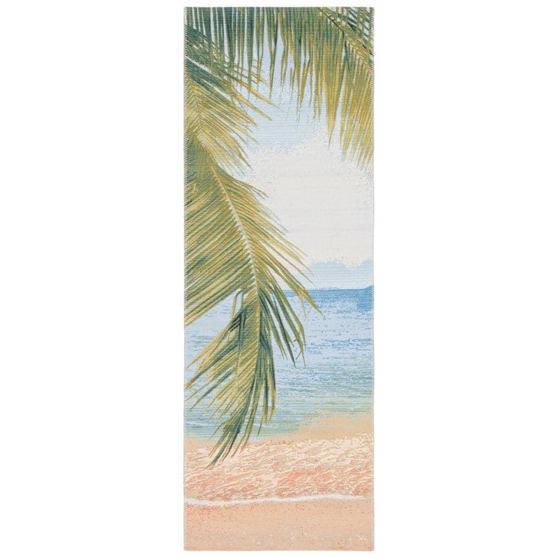 SAFAVIEH Barbados Gold/Blue 3 ft. x 8 ft. Runner Seashore Palm Leaf Indoor/Outdoor Area Rug BAR560A-28