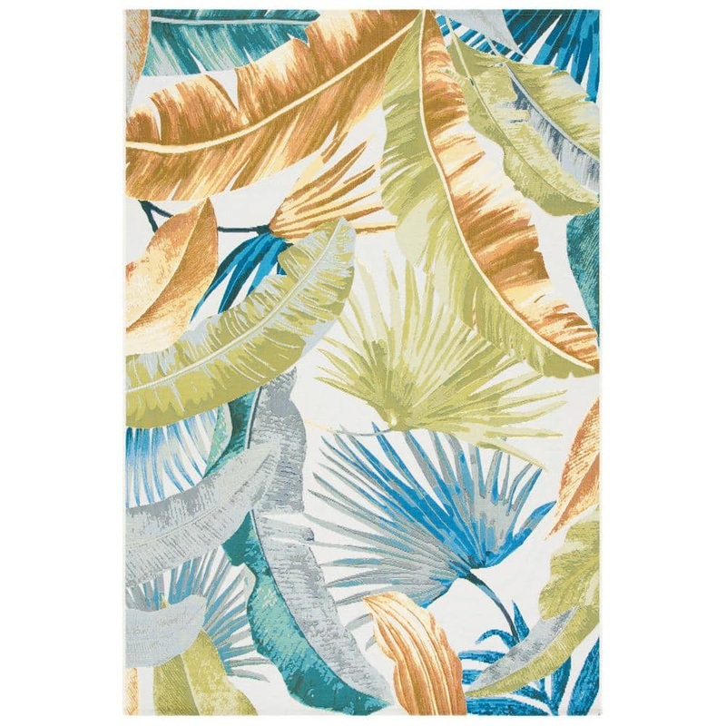 SAFAVIEH Barbados Gold/Green 8 ft. x 10 ft. Palm Leaf Indoor/Outdoor Patio  Area Rug BAR520C-8