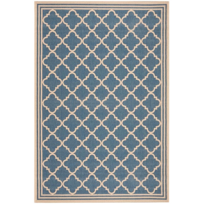 SAFAVIEH Beach House Blue/Cream 8 ft. x 10 ft. Border Trellis Indoor/Outdoor Patio  Area Rug BHS121M-8