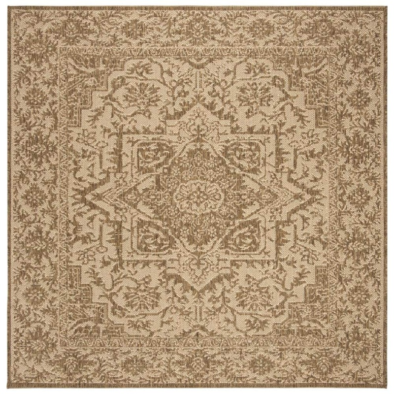 SAFAVIEH Beach House Cream/Beige 4 ft. x 4 ft. Medallion Indoor/Outdoor Patio  Square Area Rug BHS139C-4SQ