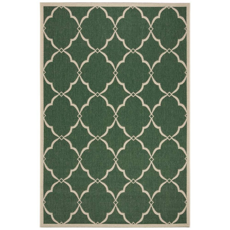 SAFAVIEH Beach House Green/Creme 7 ft. x 9 ft. Trellis Geometric Indoor/Outdoor Area Rug BHS125Y-6
