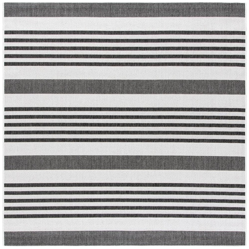 SAFAVIEH Beach House Light Gray/Charcoal 7 ft. x 7 ft. Striped Indoor/Outdoor Patio  Square Area Rug BHS222F-7SQ