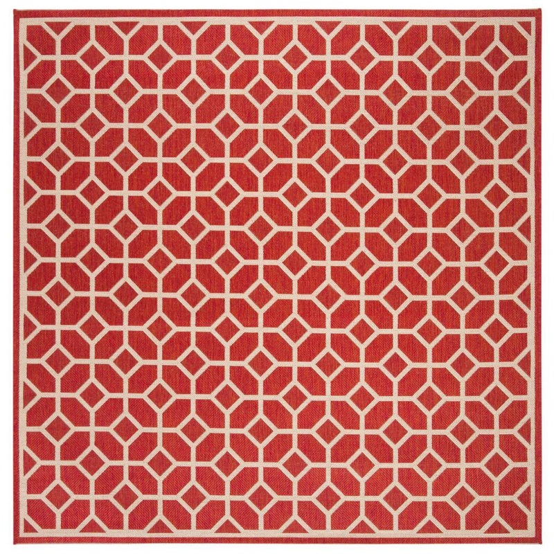SAFAVIEH Beach House Red/Cream 7 ft. x 7 ft. Latticework Geometric Indoor/Outdoor Patio  Square Area Rug BHS127Q-6SQ