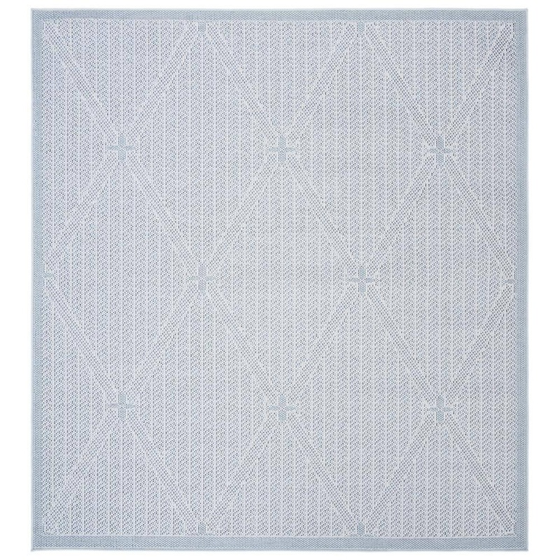 SAFAVIEH Bermuda Light Blue/Ivory 8 ft. x 8 ft. Square Geometric Border Indoor/Outdoor Area Rug BMU811M-8SQ