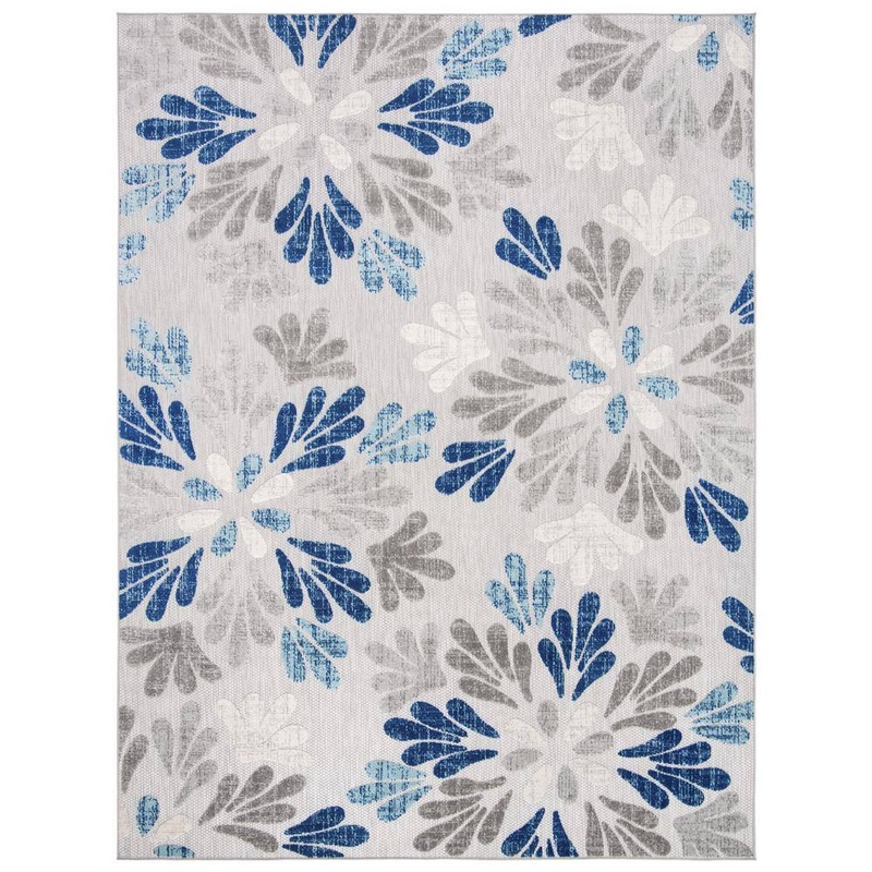 SAFAVIEH Cabana Gray/Blue 9 ft. x 12 ft. Geometric Floral Indoor/Outdoor Patio  Patio Area Rug CBN800F-9