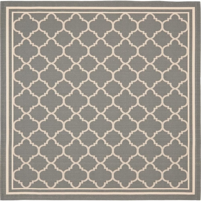 SAFAVIEH Courtyard Anthracite/Beige 5 ft. x 5 ft. Square Geometric Indoor/Outdoor Patio  Area Rug CY6918-246-5SQ
