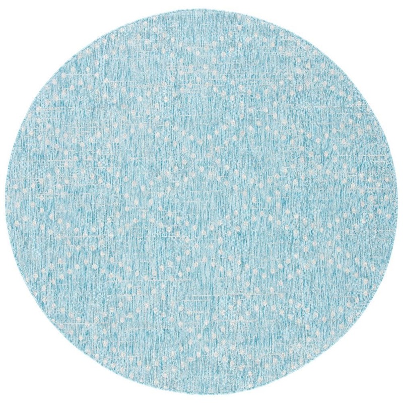 SAFAVIEH Courtyard Aqua/Gray 7 ft. x 7 ft. Dotted Diamond Distressed Indoor/Outdoor Patio  Round Area Rug CY8394-37121-7R
