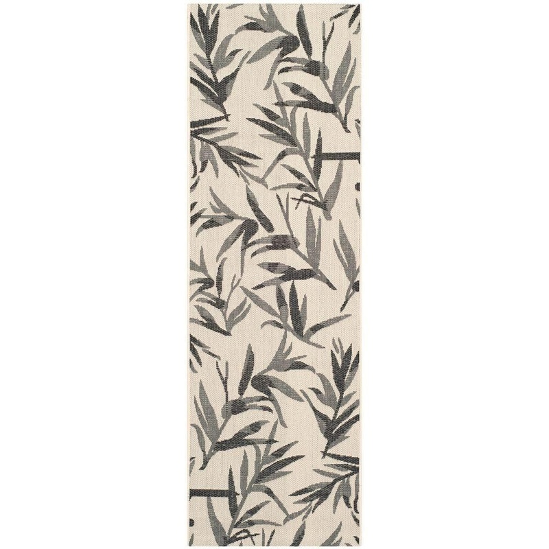 SAFAVIEH Courtyard Beige/Anthracite 2 ft. x 7 ft. Floral Indoor/Outdoor Patio  Runner Rug CY7425-236A5-27