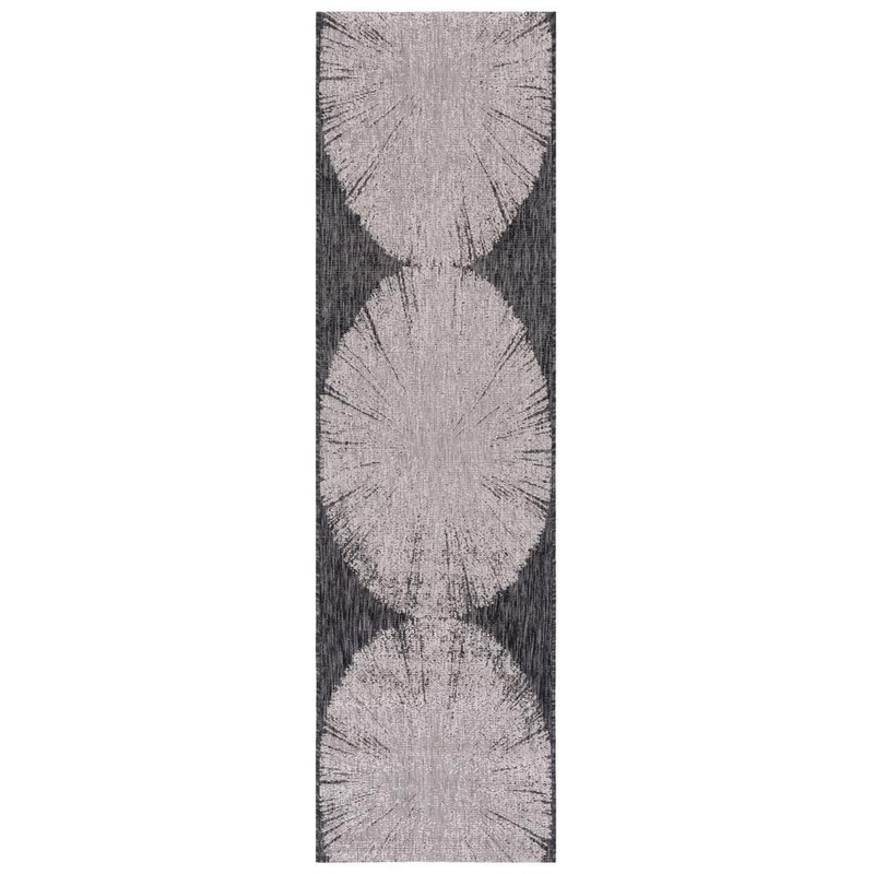 SAFAVIEH Courtyard Beige/Black 2 ft. x 8 ft. Floral Abstract Indoor/Outdoor Runner Rug CY8893-36621-28