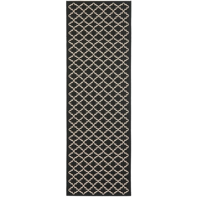 SAFAVIEH Courtyard Black/Beige 2 ft. x 12 ft. Geometric Indoor/Outdoor Patio  Runner Rug CY6919-226-212