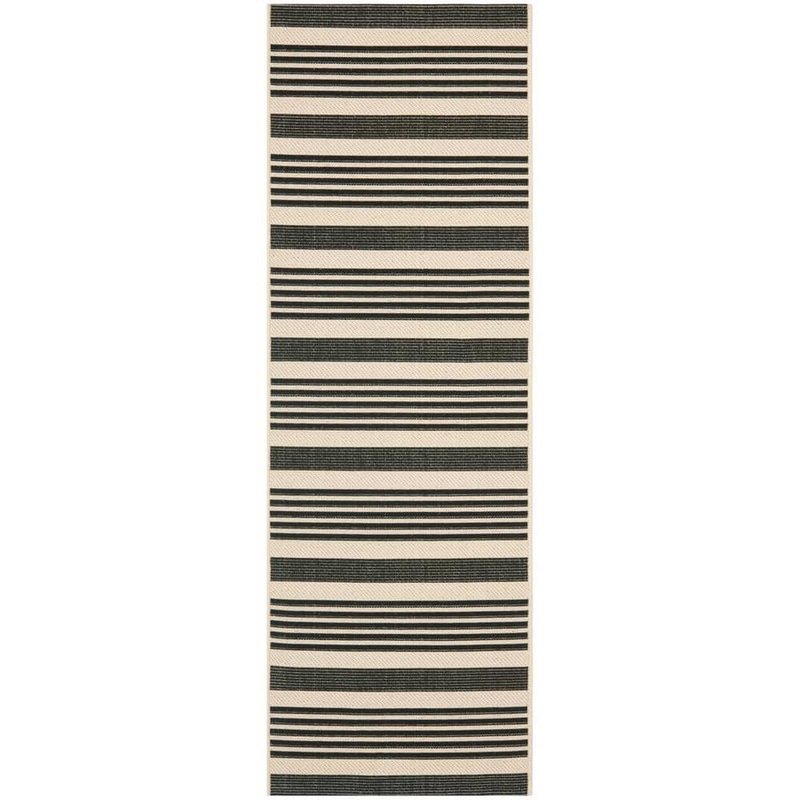 SAFAVIEH Courtyard Black/Bone 2 ft. x 18 ft. Striped Indoor/Outdoor Patio  Runner Rug CY6062-216-218