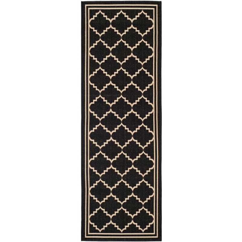 SAFAVIEH Courtyard Black/Cream 2 ft. x 7 ft. Geometric Indoor/Outdoor Patio  Runner Rug CY6889-26-27