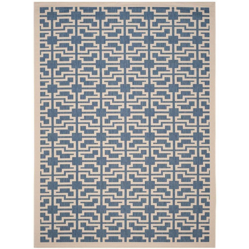 SAFAVIEH Courtyard Blue/Beige 8 ft. x 11 ft. Border Indoor/Outdoor Patio  Area Rug CY6015-243-8