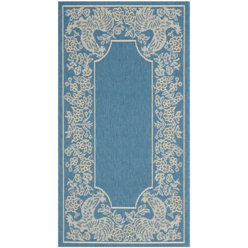 SAFAVIEH Courtyard Blue/Natural Doormat 3 ft. x 5 ft. Border Indoor/Outdoor Patio Area Rug CY3305-3103-3