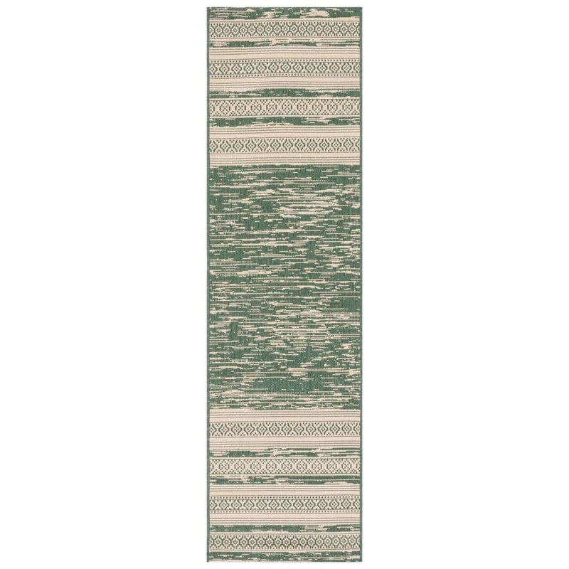 SAFAVIEH Courtyard Dark Green/Beige 2 ft. x 8 ft. Aztec Striped Indoor/Outdoor Runner Rug CY8061-32221-28