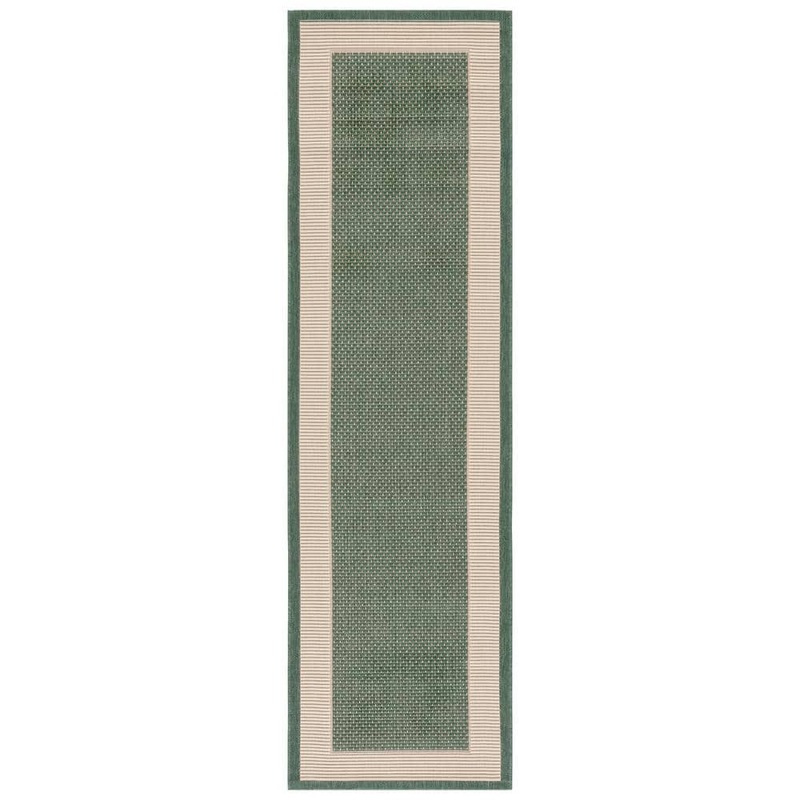 SAFAVIEH Courtyard Dark Green/Beige 2 ft. x 8 ft. Runner Border Solid Color Indoor/Outdoor Area Rug CY7987-32221-28