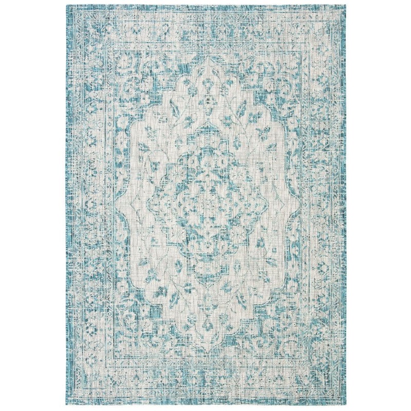 SAFAVIEH Courtyard Gray/Blue 4 ft. x 6 ft. Geometric Indoor/Outdoor Patio  Area Rug CY8231-37212-4