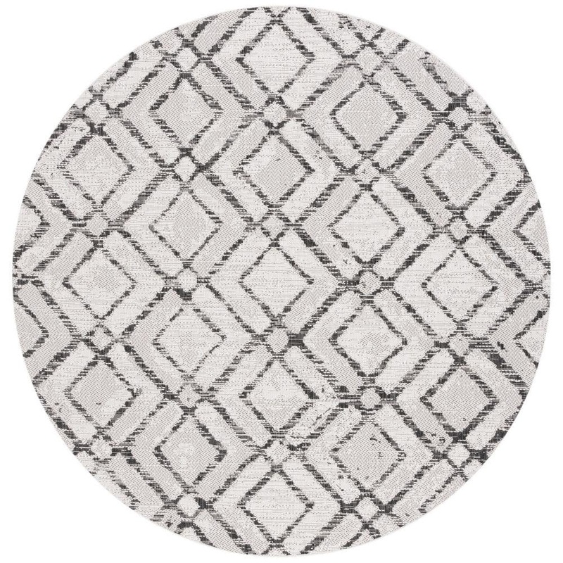 SAFAVIEH Courtyard Ivory/Black 7 ft. Round Diamond Chevron Indoor/Outdoor Area Rug CY8951-53712-7R