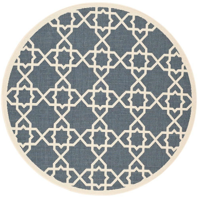 SAFAVIEH Courtyard Navy/Beige 5 ft. x 5 ft. Round Border Indoor/Outdoor Patio  Area Rug CY6032-268-5R