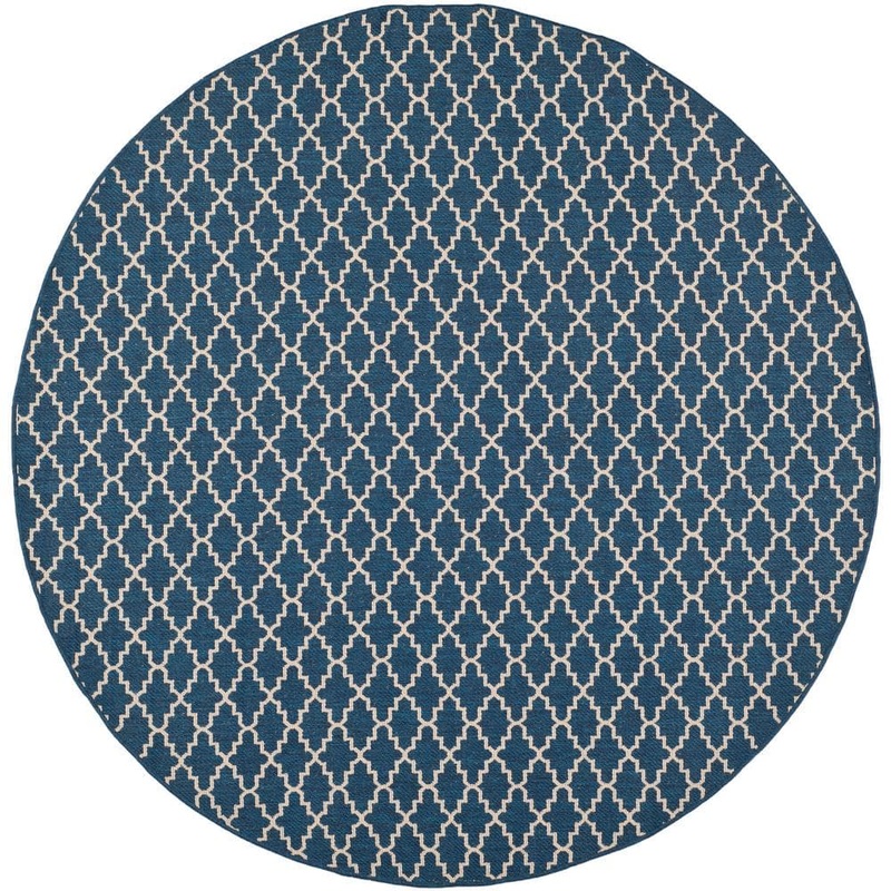 SAFAVIEH Courtyard Navy/Beige 7 ft. x 7 ft. Round Geometric Indoor/Outdoor Patio  Area Rug CY6919-268-7R