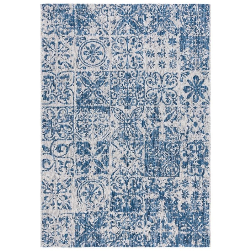 SAFAVIEH Courtyard Navy/Gray 7 ft. x 10 ft. Distressed Ornate Indoor/Outdoor Area Rug CY8076-36821-6