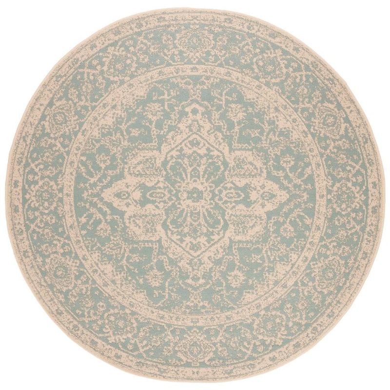 SAFAVIEH Linden Aqua/Cream 7 ft. x 7 ft. Round Antique Medallion Border Area Rug LND137K-6R